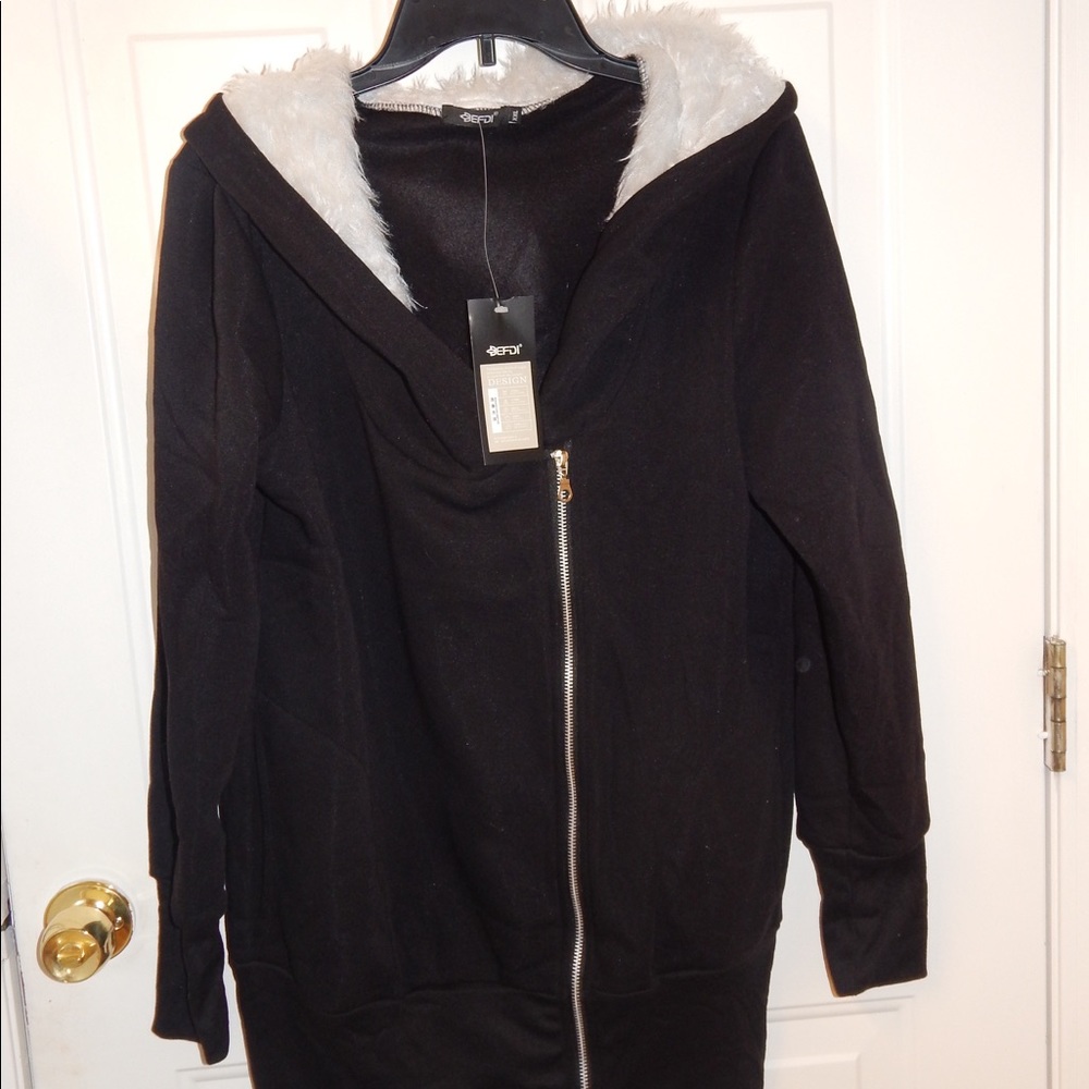 NWT hoodie jacket fur hood black by befdi sz xl